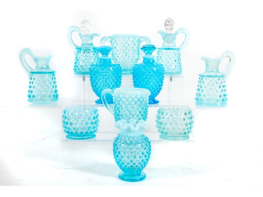Blue Hobnail Depression Glass Perfume Decanters And Vases
