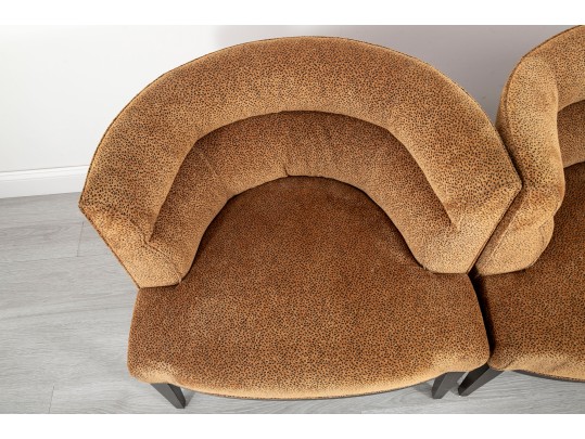 Hollywood Regency Styled Leopard Pattern Upholstered Barrel Chairs