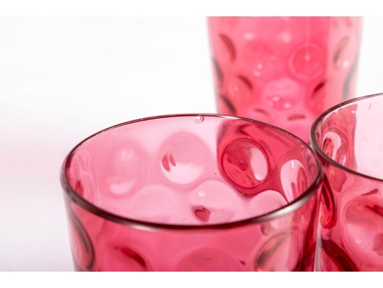 Fifteen Cranberry Coin Depression Glass Cups