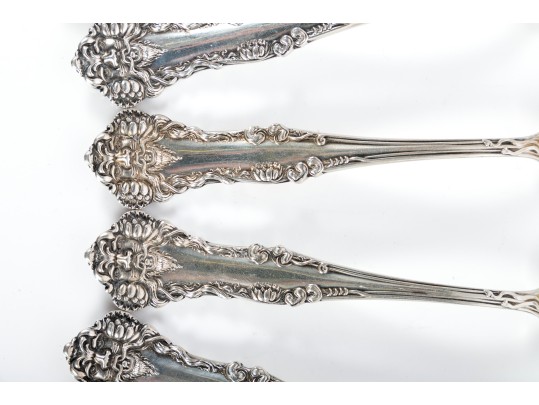 Simpson Hall Miller & Co. Sterling Silver Tea Spoons With Green Man/Lion Handles
