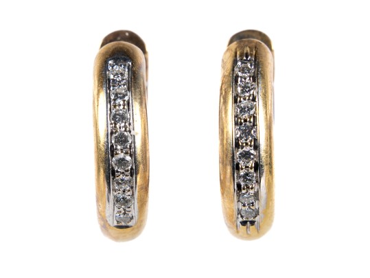 18k Yellow Gold Diamond Hoop Earrings