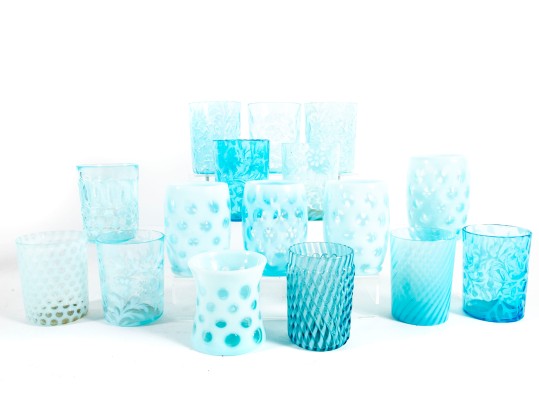 Variety Of Blue Depression Glass Tumblers