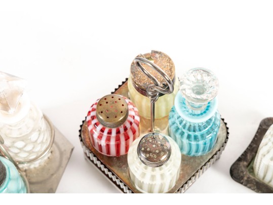 Colorful Striped And Coin Depression Glass Cruet Sets
