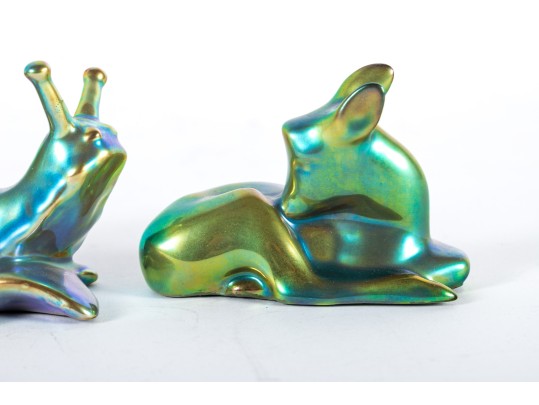 Zsolnay Hungary Eosin Iridescent Ceramic Animal Figurines
