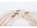 Four Similar Knotted Large Cultured Pearl Necklaces With 14k Yellow Gold Claps