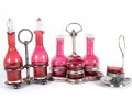 Cranberry Glass Cruets And Salt Cellar