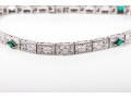 14k White Gold Vintage Filigree Bracelet With Diamonds And Synthetic Emeralds