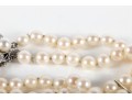 14k White Gold Two-Strand Cultured Pearl And White Sapphire Bracelet