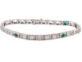 14k White Gold Vintage Filigree Bracelet With Diamonds And Synthetic Emeralds