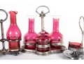 Cranberry Glass Cruets And Salt Cellar