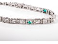 14k White Gold Vintage Filigree Bracelet With Diamonds And Synthetic Emeralds