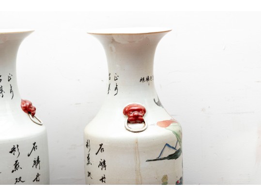 Chinese Famille Rose Ceramic Floor Vases Depicting Festival Scenes