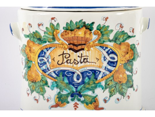 Italian Majolica Ceramic Pasta Canister
