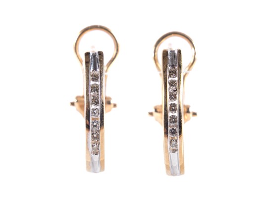 14k Yellow Gold Moissanite J-Curve Hoop Earrings