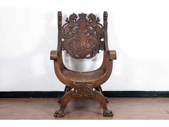 Antique Carved Oak Renaissance Styled Chair