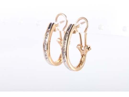 14k Yellow Gold Moissanite J-Curve Hoop Earrings