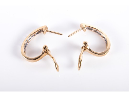 14k Yellow Gold Moissanite J-Curve Hoop Earrings