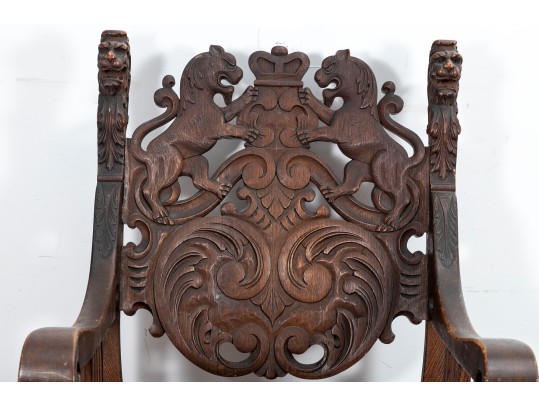Antique Carved Oak Renaissance Styled Chair