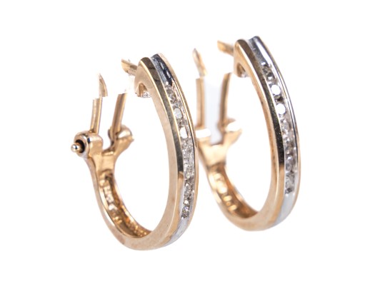 14k Yellow Gold Moissanite J-Curve Hoop Earrings