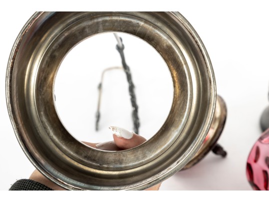 Floral Painted Cranberry Coin Depression Glass Pickle Castors