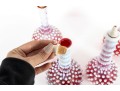 Cranberry White Hobnail Depression Glass Oil And Vinegar Decanters