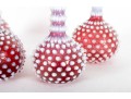 Cranberry White Hobnail Depression Glass Oil And Vinegar Decanters