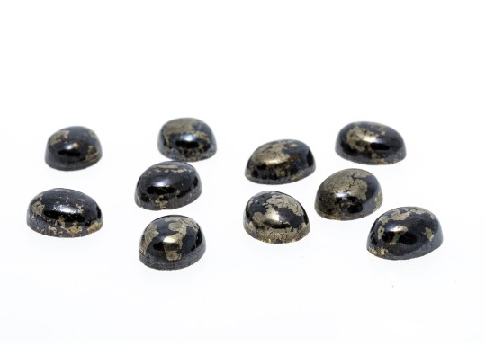 Loose Stones: Ten Oval Cabochon Cut Pyrite Stones, 45.2 TCW
