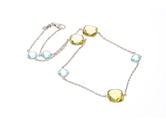 Stationed Peridot And Topaz Sterling Silver Necklace