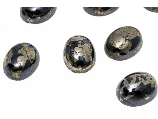Loose Stones: Ten Oval Cabochon Cut Pyrite Stones, 45.2 TCW