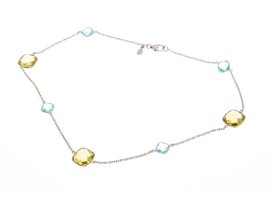 Stationed Peridot And Topaz Sterling Silver Necklace