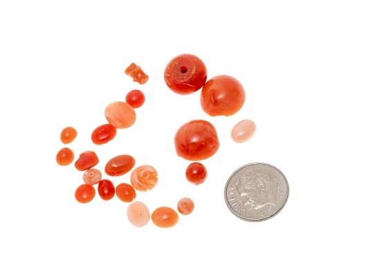Loose Stones: 25 Coral Beads And Pieces, 203 TCW
