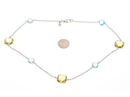 Stationed Peridot And Topaz Sterling Silver Necklace