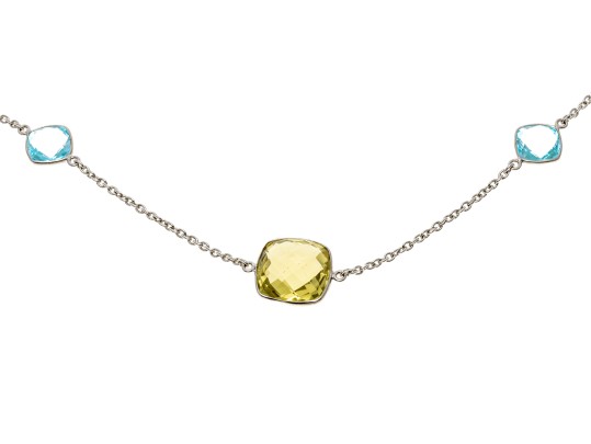 Stationed Peridot And Topaz Sterling Silver Necklace
