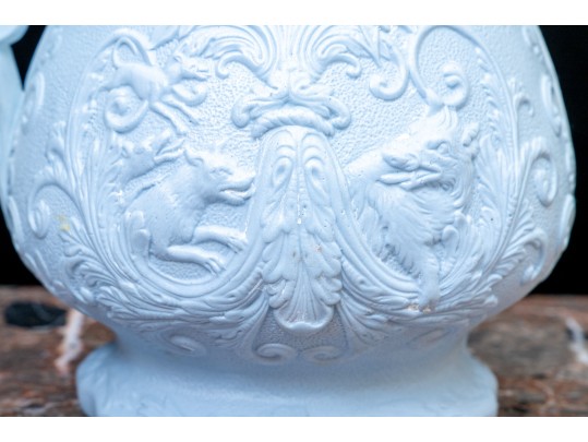 Collection Of 4 Antique, English Monochrome Glazed Parian Ware Ceramic Ewers