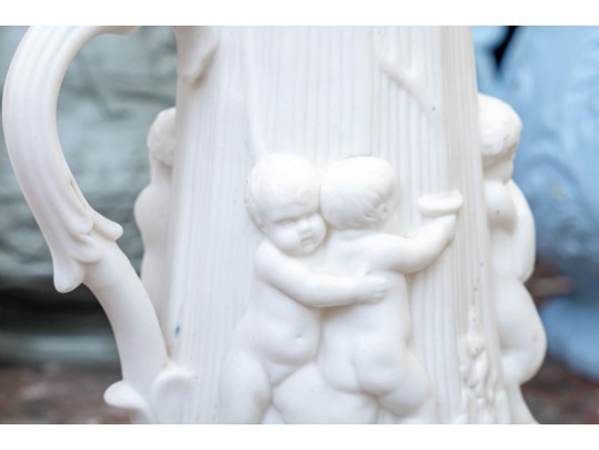 Collection Of 4 Antique, English Monochrome Glazed Parian Ware Ceramic Ewers