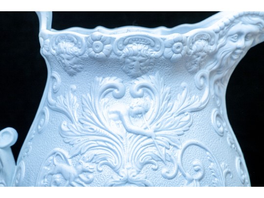 Collection Of 4 Antique, English Monochrome Glazed Parian Ware Ceramic Ewers