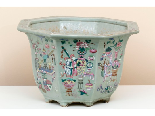 Chinese Decorated Celadon Jardiniere
