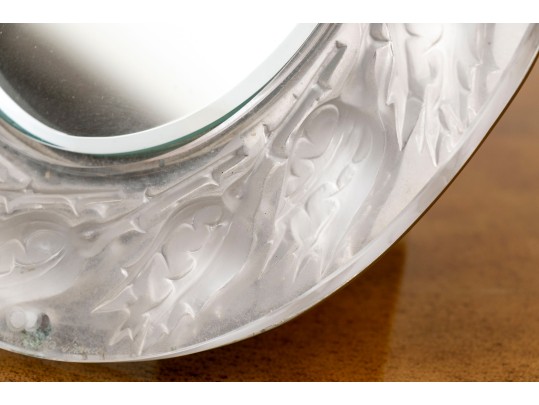 Vintage Lalique France Glass Framed Dresser Top Beveled Mirror With Rose Buds 