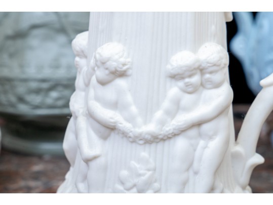 Collection Of 4 Antique, English Monochrome Glazed Parian Ware Ceramic Ewers