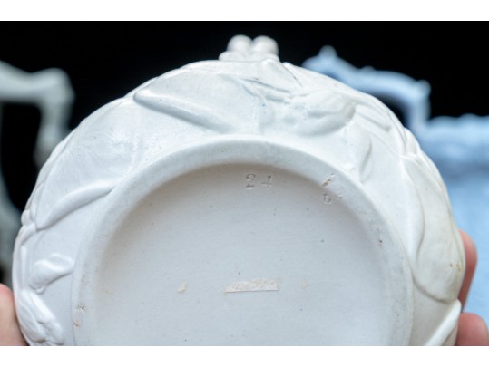 Collection Of 4 Antique, English Monochrome Glazed Parian Ware Ceramic Ewers