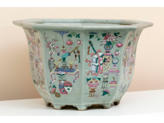 Chinese Decorated Celadon Jardiniere