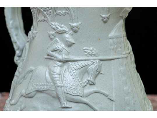 Collection Of 4 Antique, English Monochrome Glazed Parian Ware Ceramic Ewers