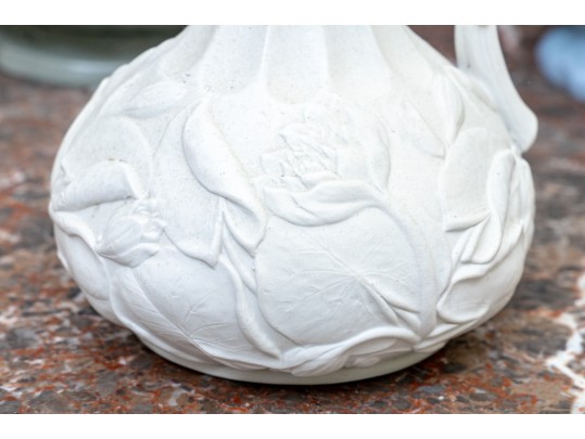 Collection Of 4 Antique, English Monochrome Glazed Parian Ware Ceramic Ewers