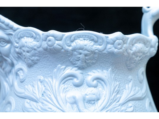 Collection Of 4 Antique, English Monochrome Glazed Parian Ware Ceramic Ewers