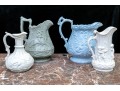 Collection Of 4 Antique, English Monochrome Glazed Parian Ware Ceramic Ewers