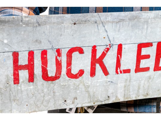 Painted Gray Metal Sign- Huckleberries