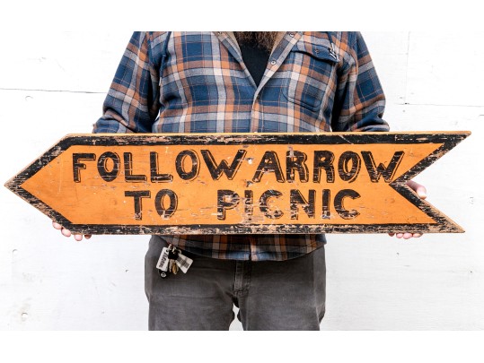 Vintage Painted Wood Sign- Directions To A Picnic