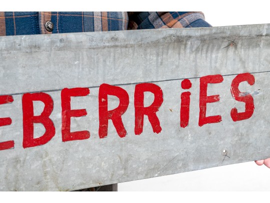 Painted Gray Metal Sign- Huckleberries