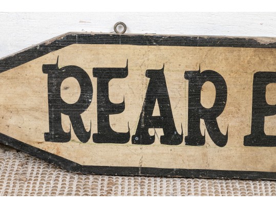 Vintage Arrow Form Painted Wood Sign- Rear Entrance