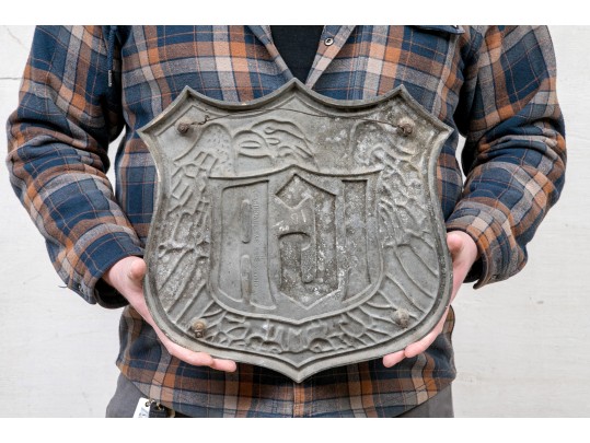 Vintage Painted And Gilt Cast Metal IGA Sign By Specialty Sign System Chicago